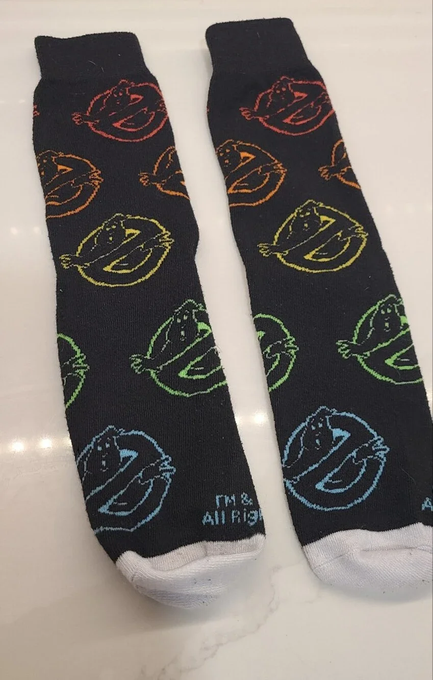 Black Socks with Multicolor Ghostbusters Logos